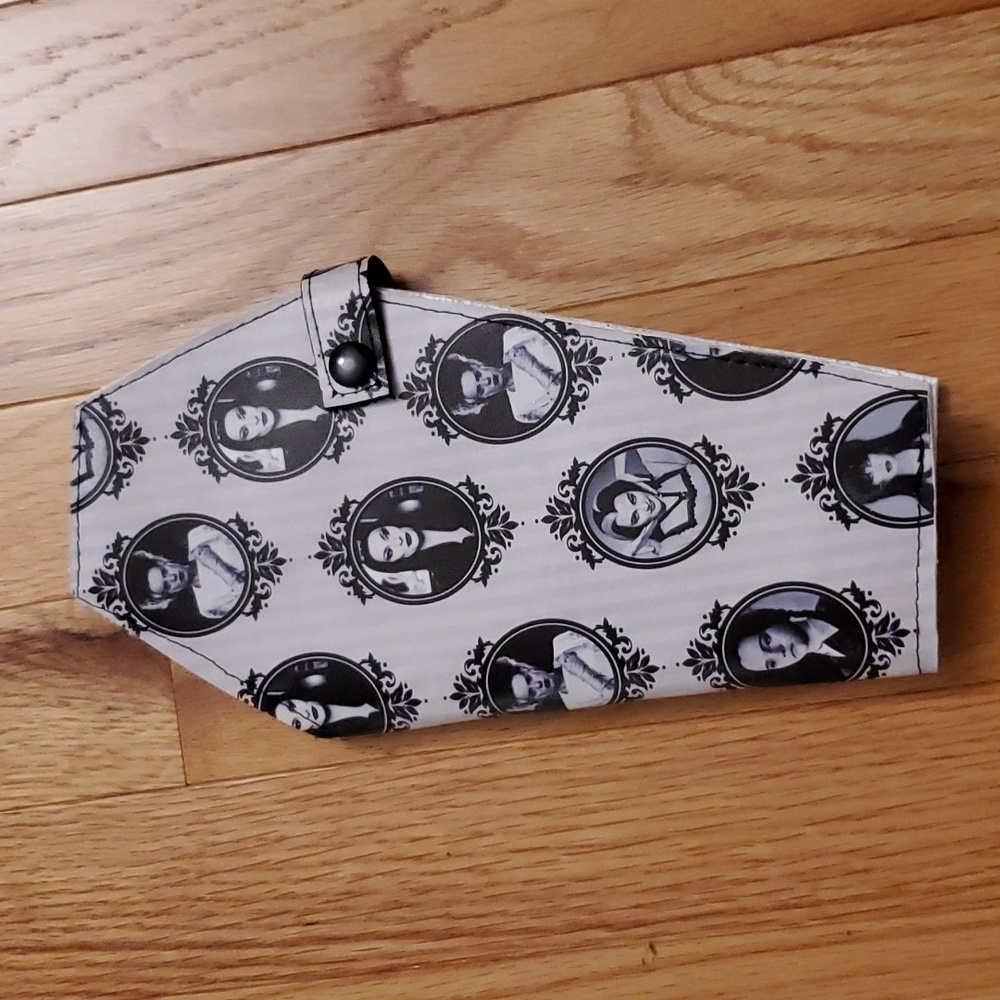 Handmade Vinyl Coffin Wallet Addams, Bride of Frankenstein, Munster